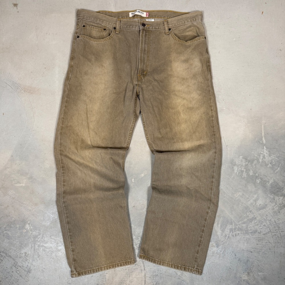 Levis 505 Regular Fit Tan Brown Jeans Mens 42x30 Straight Leg Cotton Denim